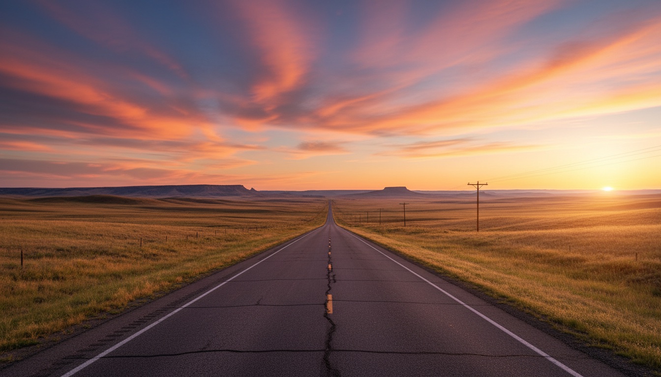 US Highway 85 running north through the Wyoming prairie toward Hawk Springs